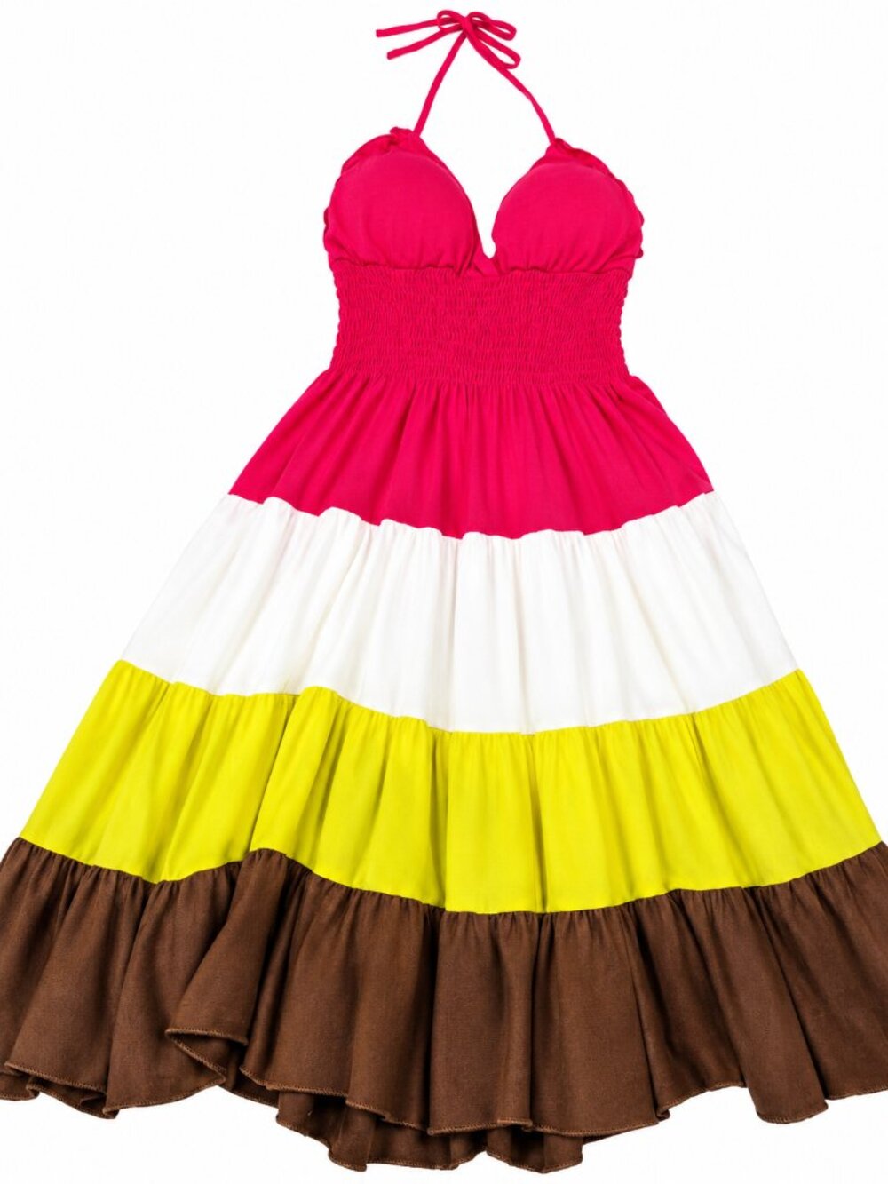Colorful Tiered Halter Ruffled Maxi Sun Dress | Sweet | Size L | Color Multi